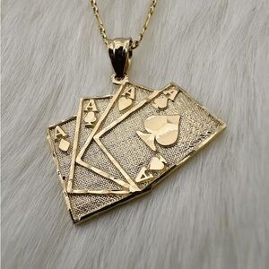 14k Solid Yellow Gold Four Of A Kind Charm, Playing Cards Pendant. (Charm only)